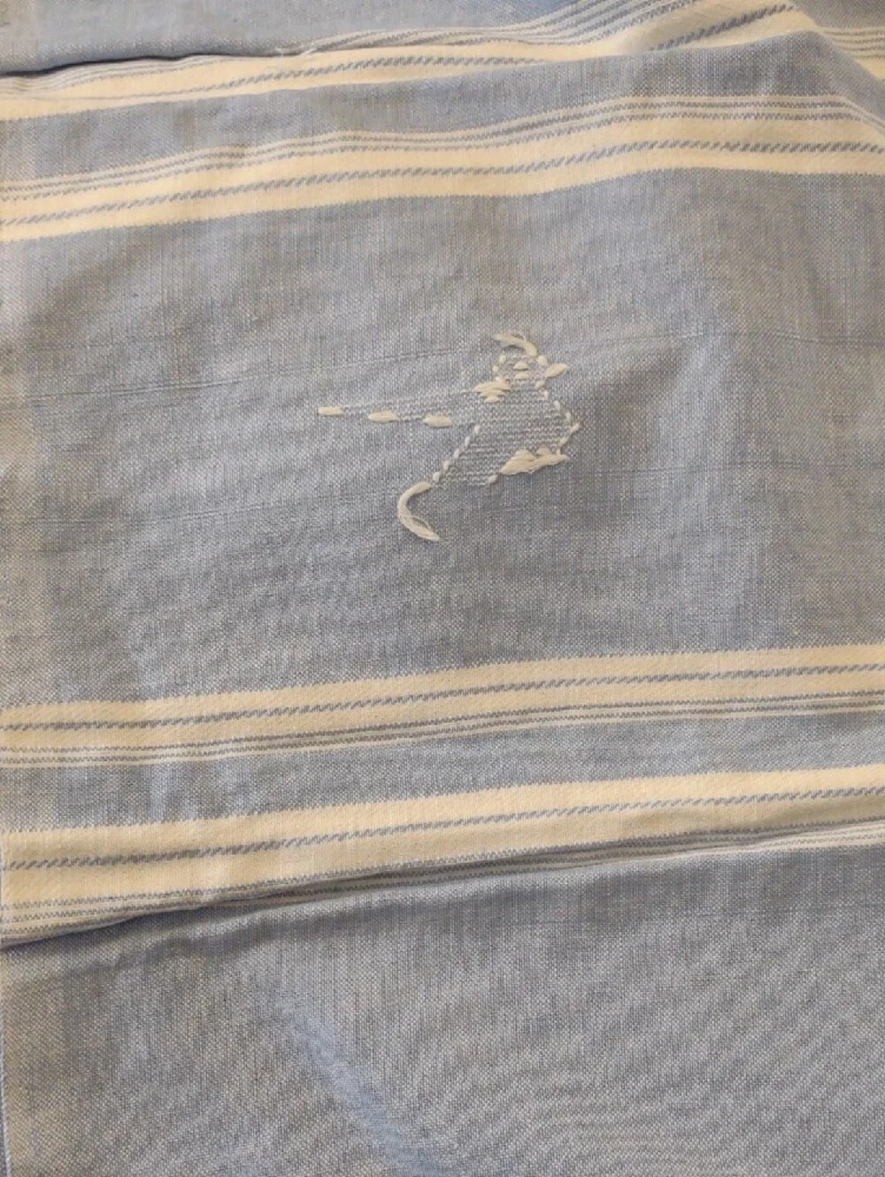 Vintage Hand Woven/Embroidered Lt. Blue Striped Napkin & Table Cloth/Runner Set